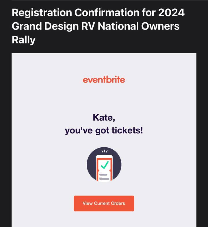 Screenshot of Eventbrite notification that we received tickets